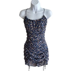Cotton Candy Women's M Blue Floral Ruched Mini Dress Party Cocktail